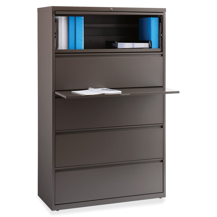 Lorell Fortress Series Lateral File w/Roll-out Posting Shelf - 42" x 18.6" x 67.6" - 1 x Shelf(ves) - 5 x Drawer(s) for File - Letter, Legal, A4 - Lateral - Magnetic Label Holder, Ball Bearing Slide, Ball-bearing Suspension, Adjustable Leveler, Inter - 