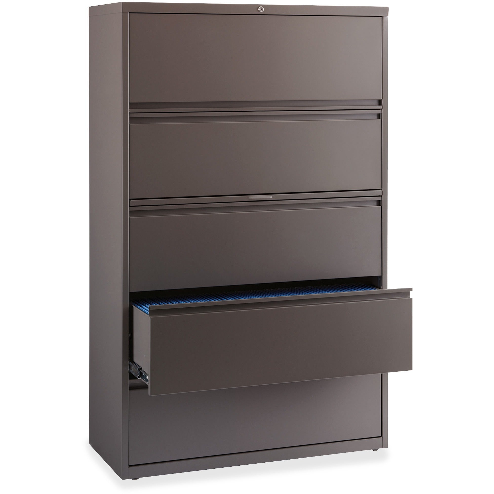 Lorell Fortress Series Lateral File w/Roll-out Posting Shelf - 42" x 18.6" x 67.6" - 1 x Shelf(ves) - 5 x Drawer(s) for File - Letter, Legal, A4 - Lateral - Magnetic Label Holder, Ball Bearing Slide, Ball-bearing Suspension, Adjustable Leveler, Inter - 