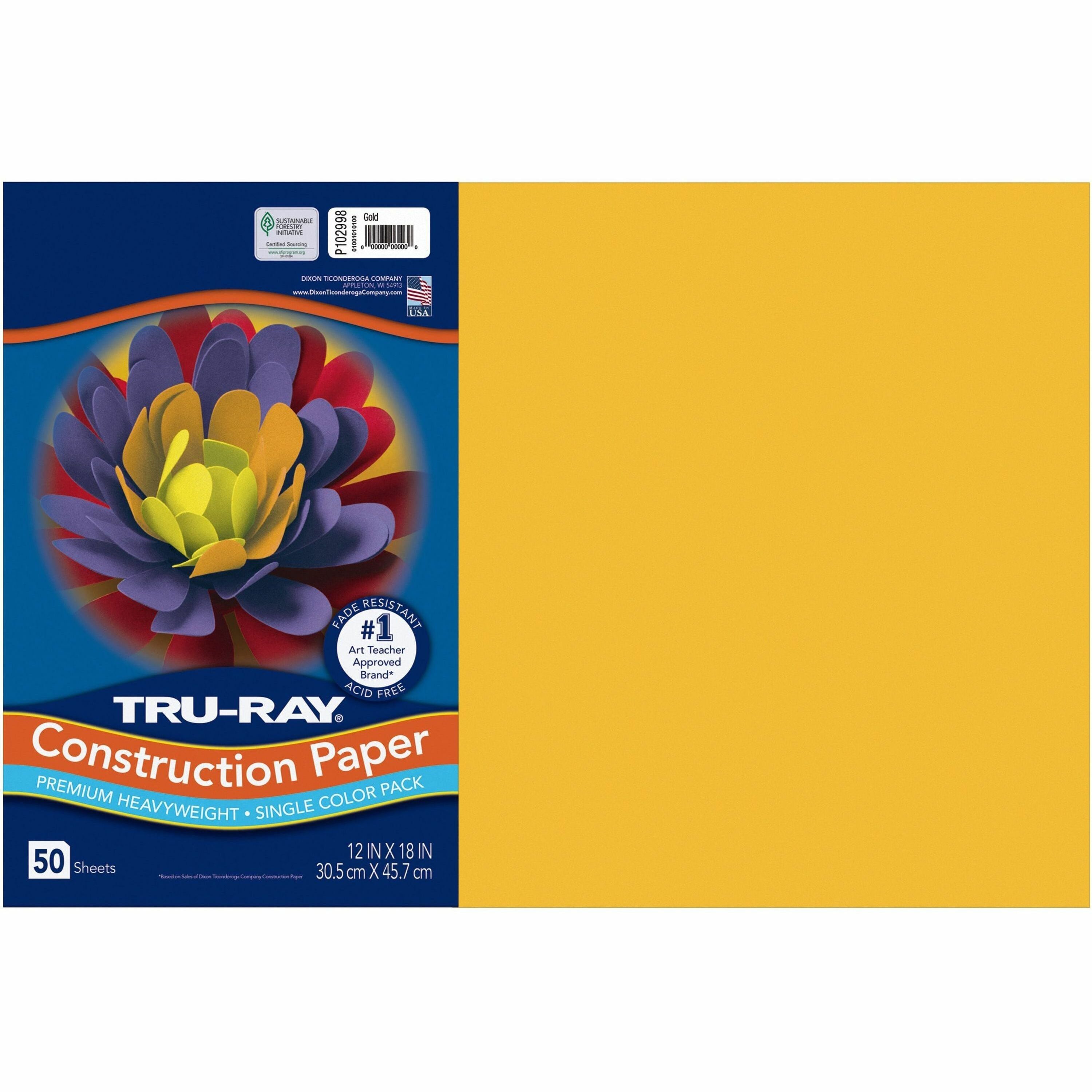 tru-ray-construction-paper-project-18width-x-12length-50-pack-gold-sulphite_pac102998 - 1