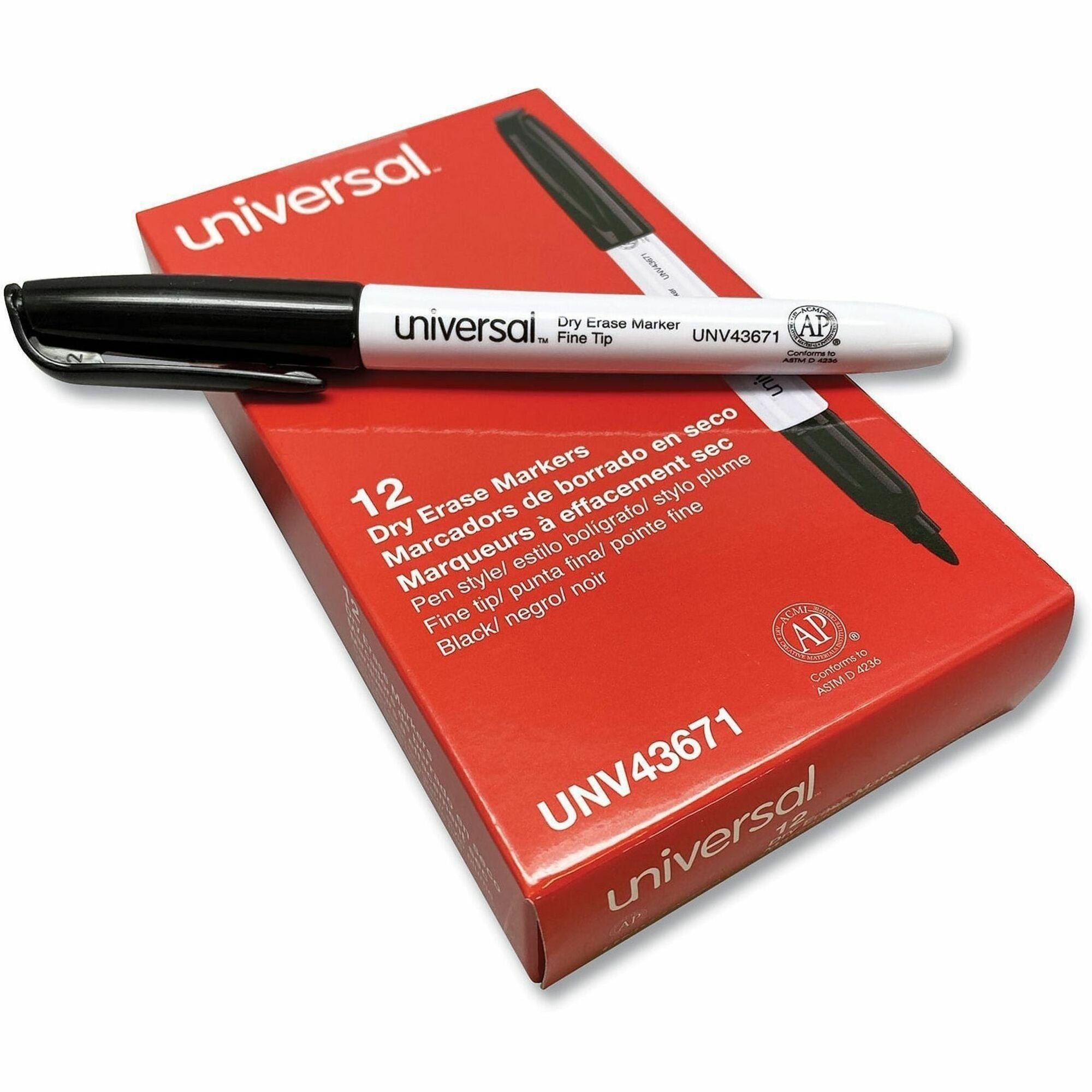 Pen Style Dry Erase Marker, Fine Bullet Tip, Black, Dozen