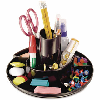 Rotary Desk Organizer, 11 Compartments, Plastic, 8.75" Diameter x 5.38"h, Black