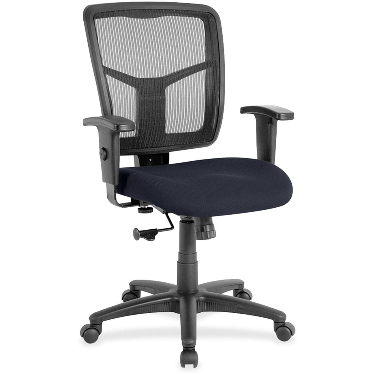 lorell-ergomesh-managerial-mesh-mid-back-chair-perfection-navy-fabric-seat-black-back-black-frame-5-star-base-1-each_llr8620966 - 1