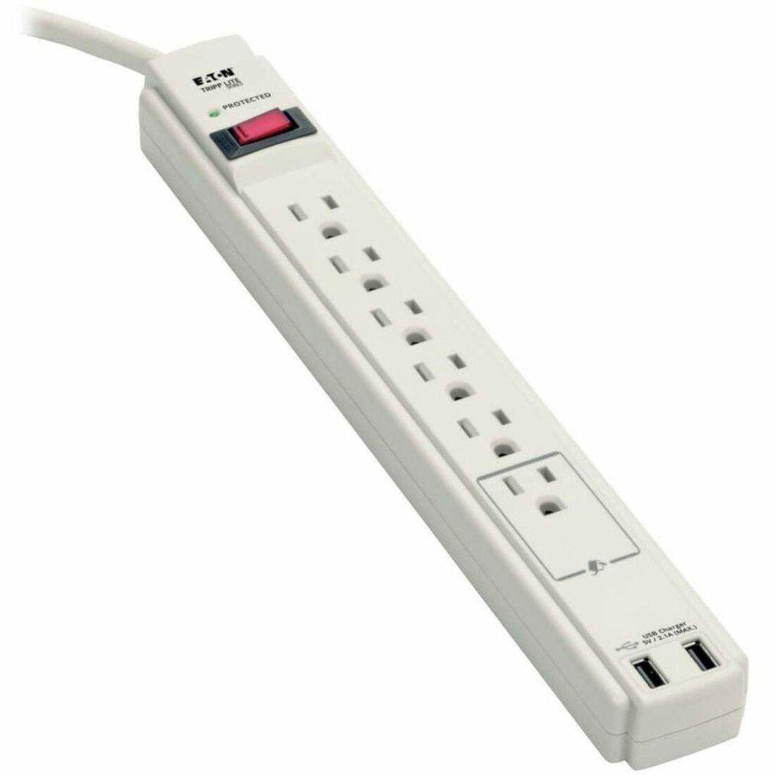 Protect It! Surge Protector, 6 AC Outlets/2 USB Ports, 6 ft Cord, 990 J, Cool Gray