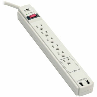 Protect It! Surge Protector, 6 AC Outlets/2 USB Ports, 6 ft Cord, 990 J, Cool Gray