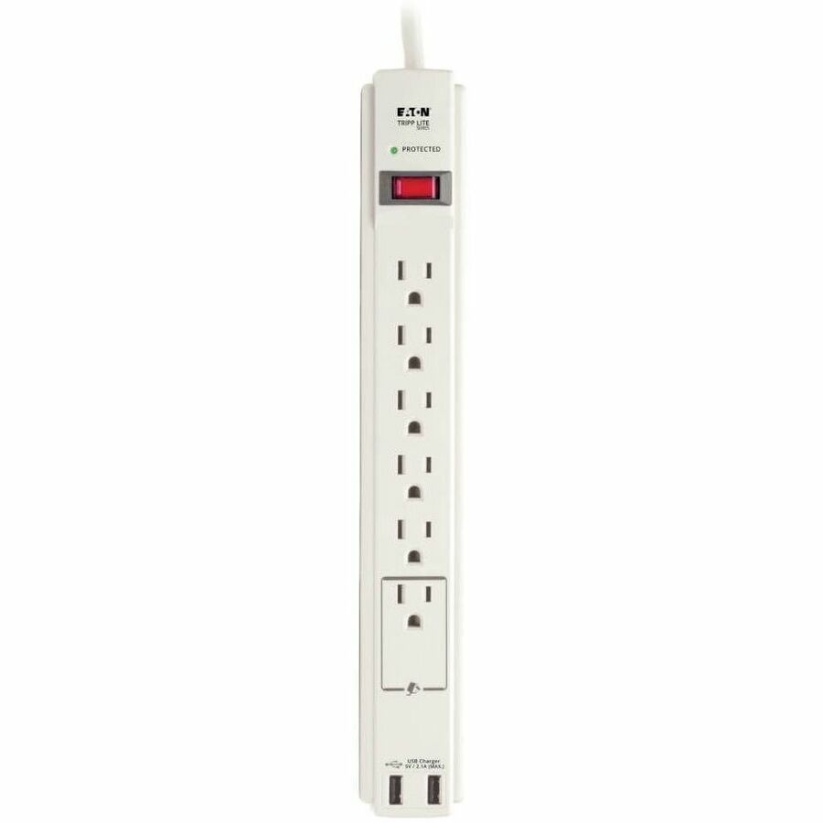 Protect It! Surge Protector, 6 AC Outlets/2 USB Ports, 6 ft Cord, 990 J, Cool Gray