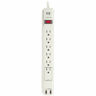 Protect It! Surge Protector, 6 AC Outlets/2 USB Ports, 6 ft Cord, 990 J, Cool Gray