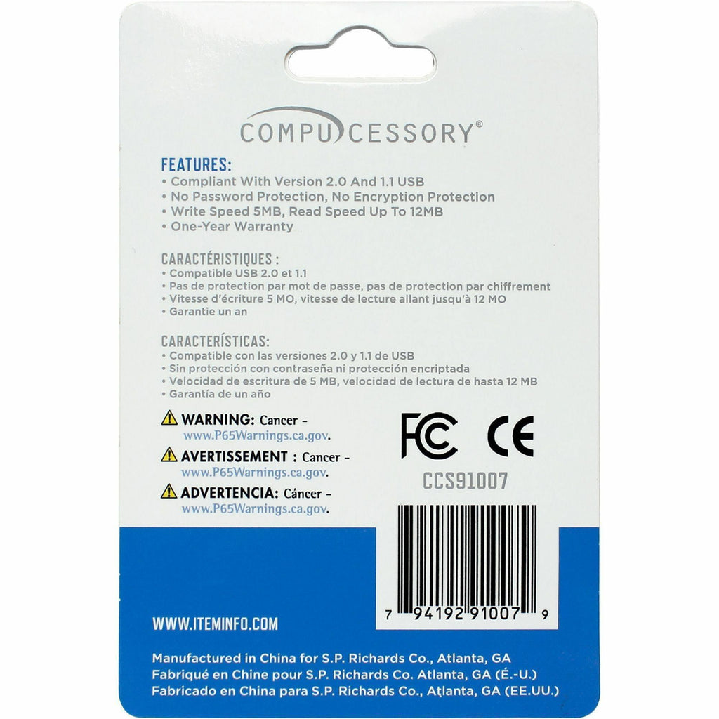 Compucessory Memory Stick-compliant Flash Drive - 32 GB - USB 2.0 - 12 MB/s Read Speed - 480 MB/s Write Speed - Silver - 1 Year Warranty - 1 Each - 