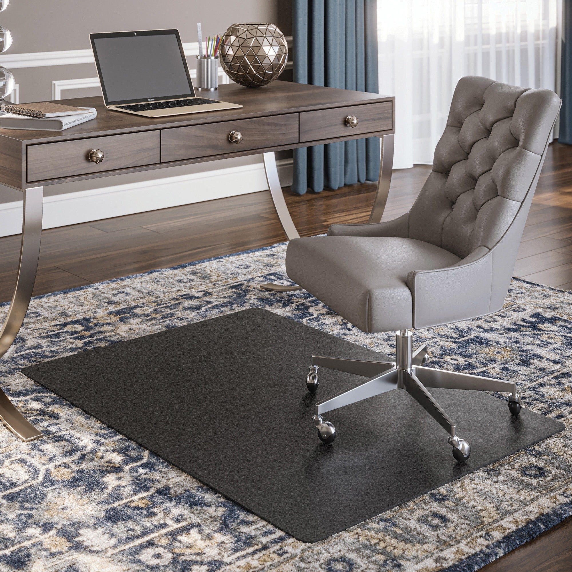 Deflecto EconoMat Chair Mat - Floor, Office, Carpeted Floor, Breakroom - 53" Length x 45" Width - Rectangular - Vinyl - Black - 1Each - 