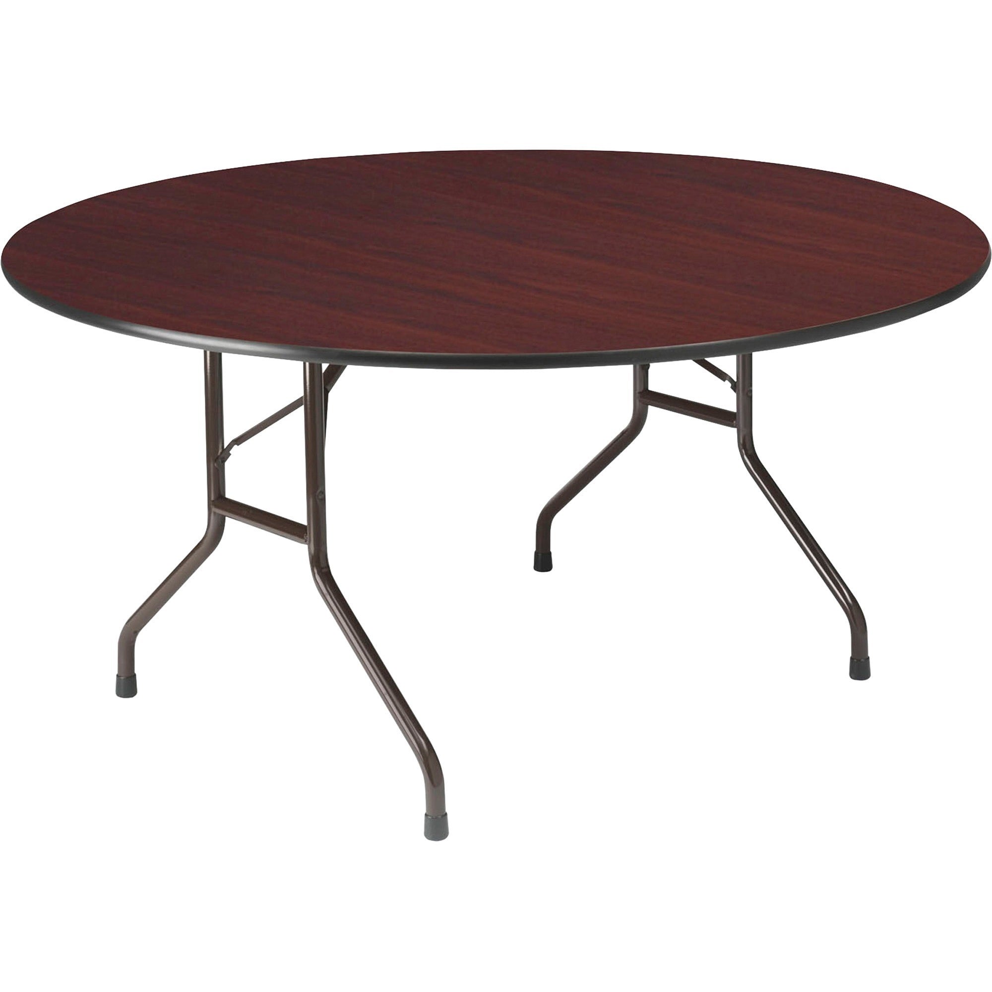 OfficeWorks Wood Folding Table, Round, 60" x 29", Mahogany Top, Gray Base