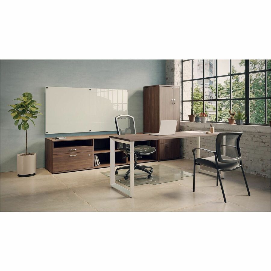 Lorell Mesh Back Stackable Guest Chair - Black Fabric Seat - Black Steel Frame - Black - Armrest - 1 Each