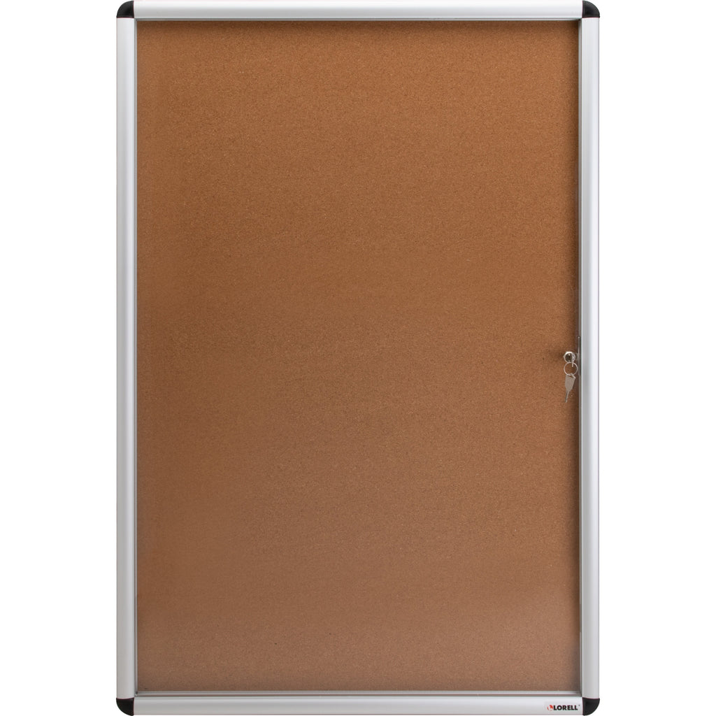Lorell Enclosed Cork Bulletin Board - 36" Height x 24" Width - Natural Cork Surface - Lock, Resilient, Durable, Self-healing - Aluminum Frame - 1 Each - 
