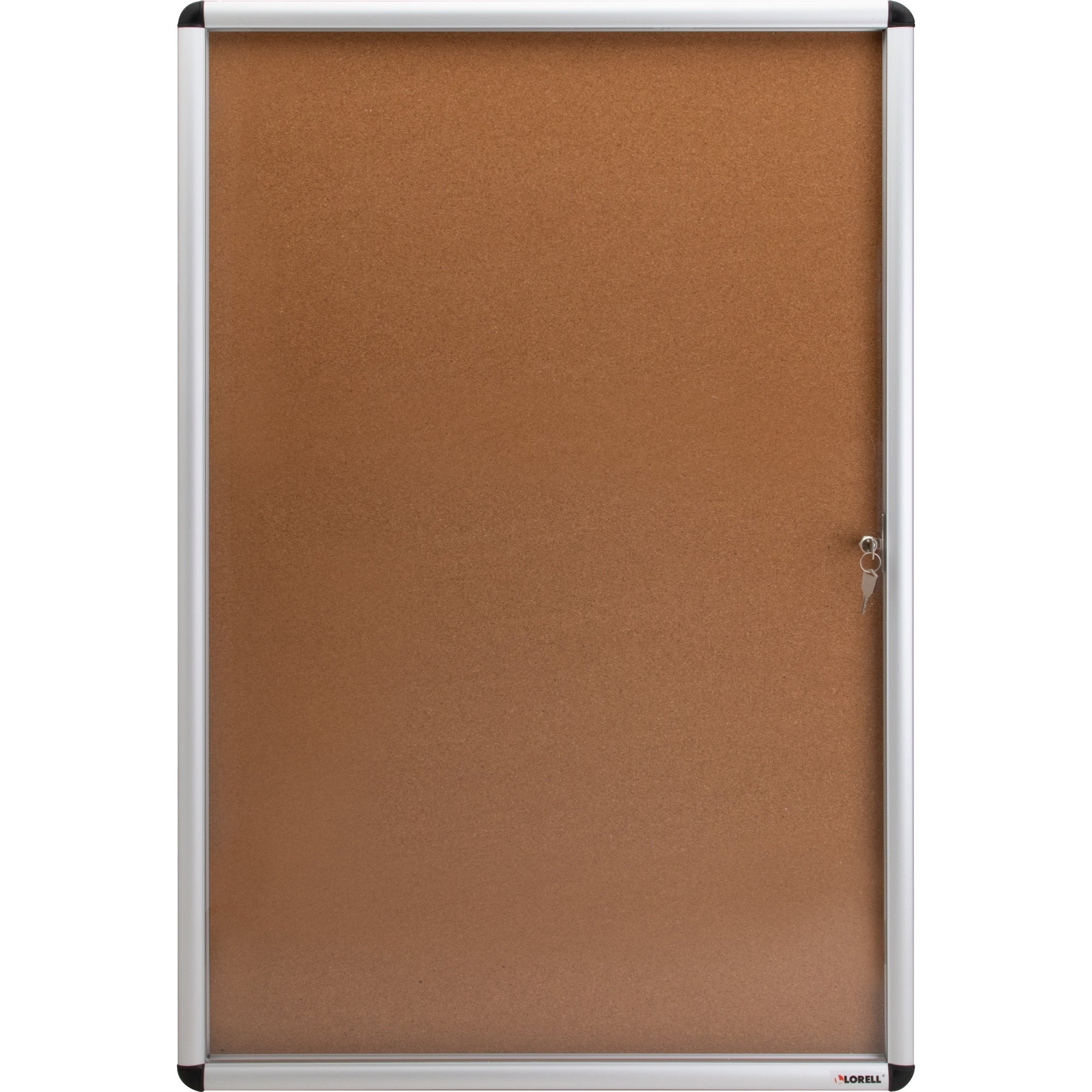 Lorell Enclosed Cork Bulletin Board - 36" Height x 24" Width - Natural Cork Surface - Lock, Resilient, Durable, Self-healing - Aluminum Frame - 1 Each - 