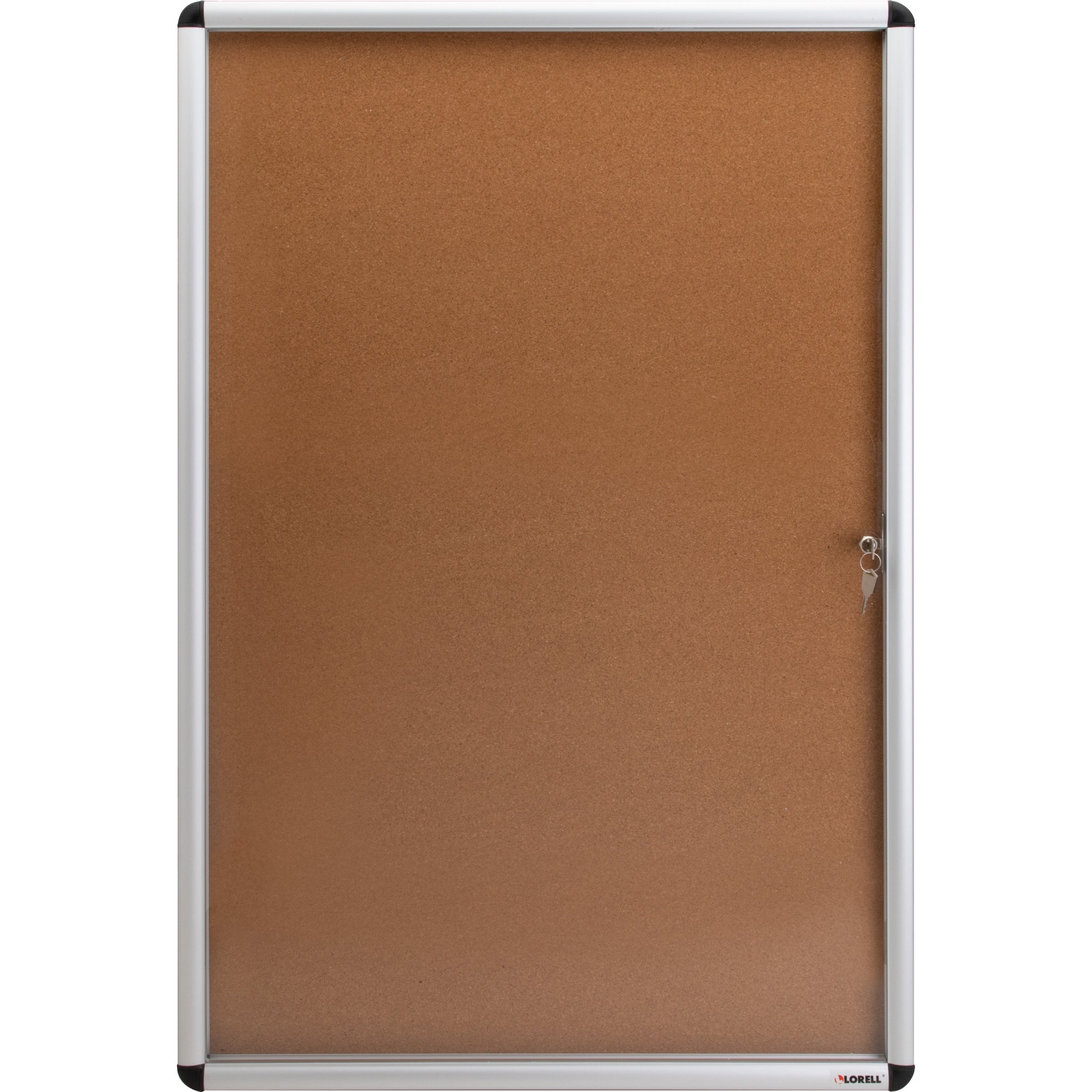 Lorell Enclosed Cork Bulletin Board - 36" Height x 24" Width - Natural Cork Surface - Lock, Resilient, Durable, Self-healing - Aluminum Frame - 1 Each - 