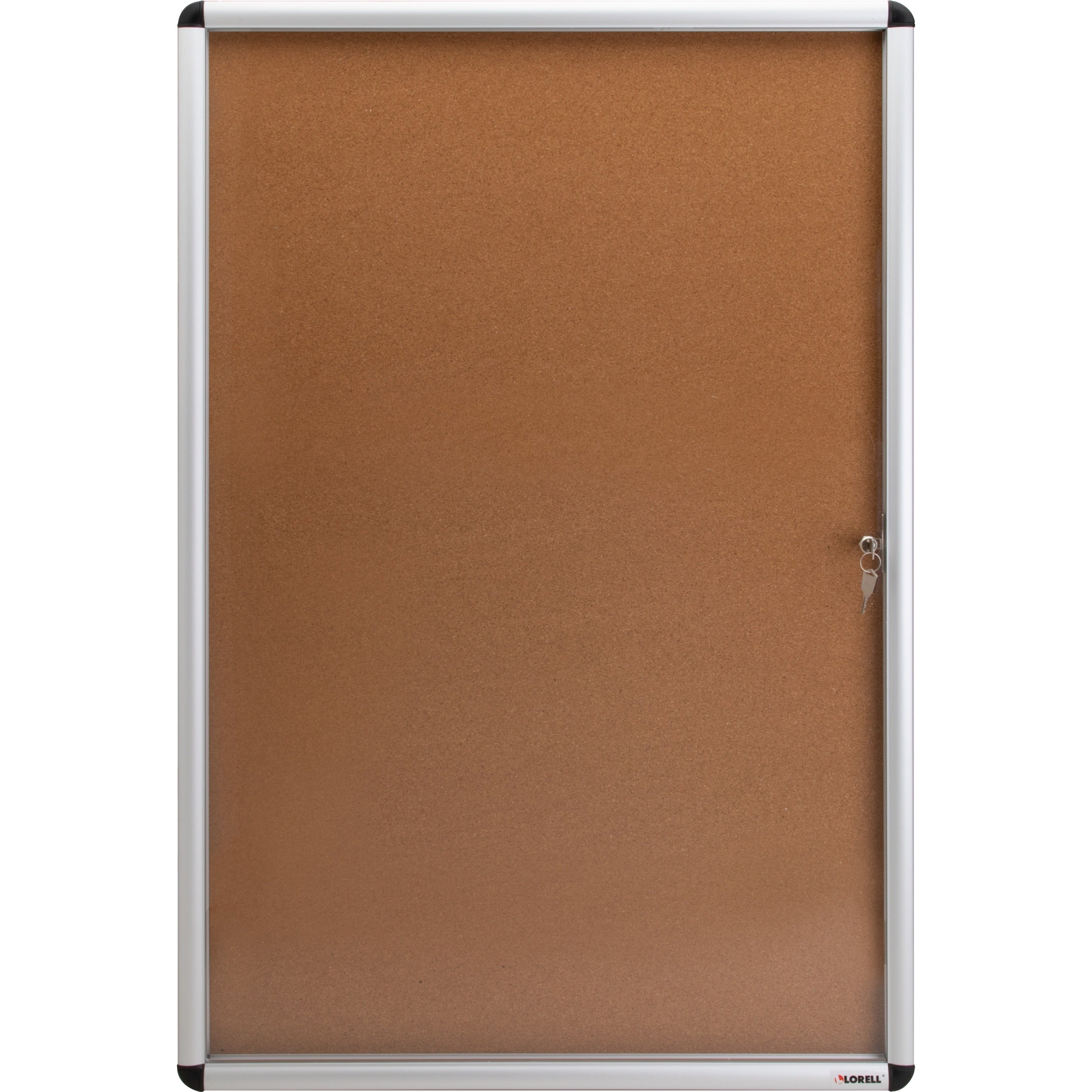 Lorell Enclosed Cork Bulletin Board - 36" Height x 24" Width - Natural Cork Surface - Lock, Resilient, Durable, Self-healing - Aluminum Frame - 1 Each - 