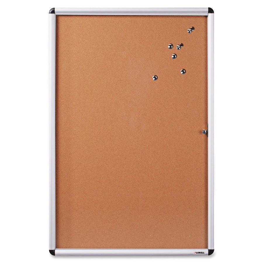 Lorell Enclosed Cork Bulletin Board - 36" Height x 24" Width - Natural Cork Surface - Lock, Resilient, Durable, Self-healing - Aluminum Frame - 1 Each - 