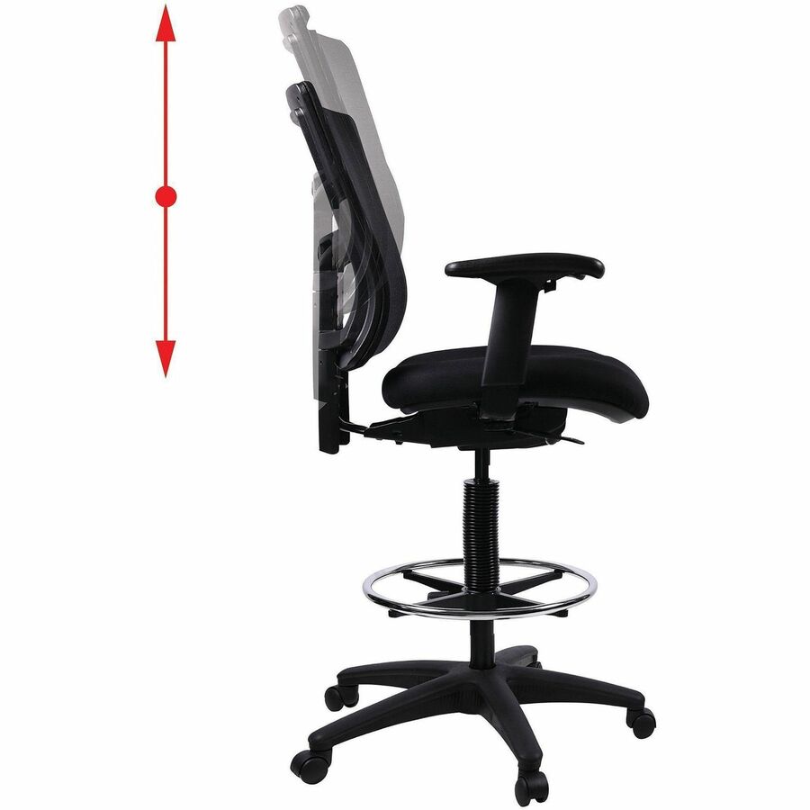 Lorell Mesh Back Drafting Stool - Black Seat - Black Back - 5-star Base - Black - 1 Each