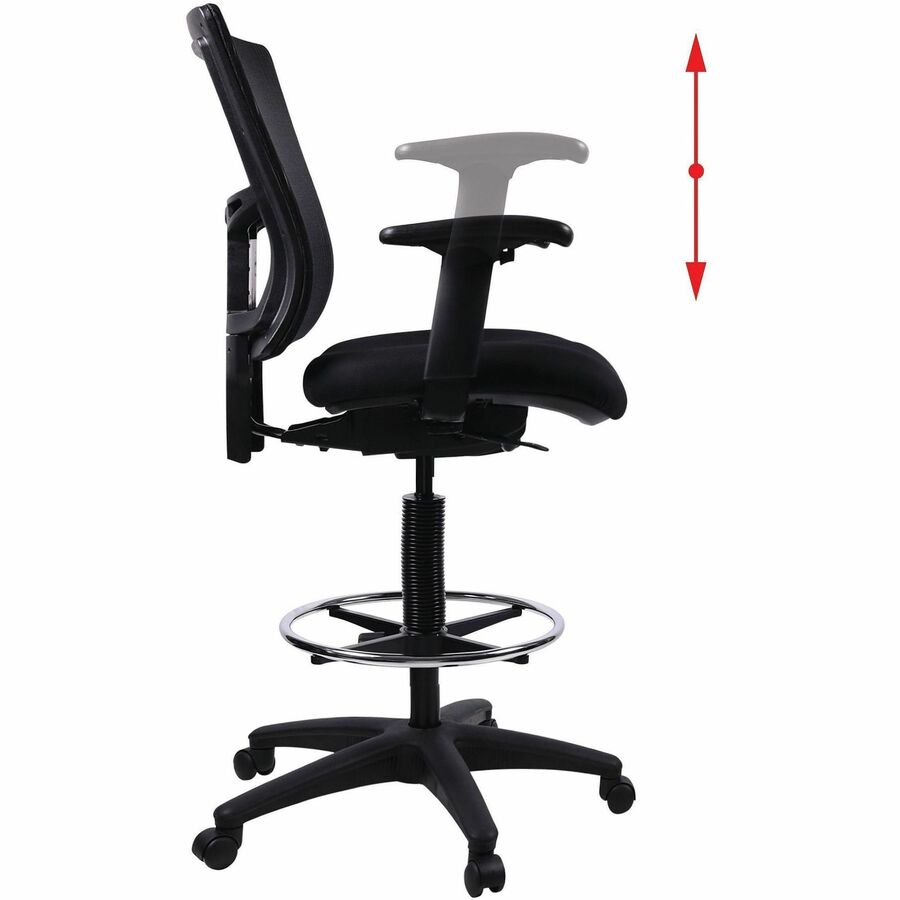 Lorell Mesh Back Drafting Stool - Black Seat - Black Back - 5-star Base - Black - 1 Each