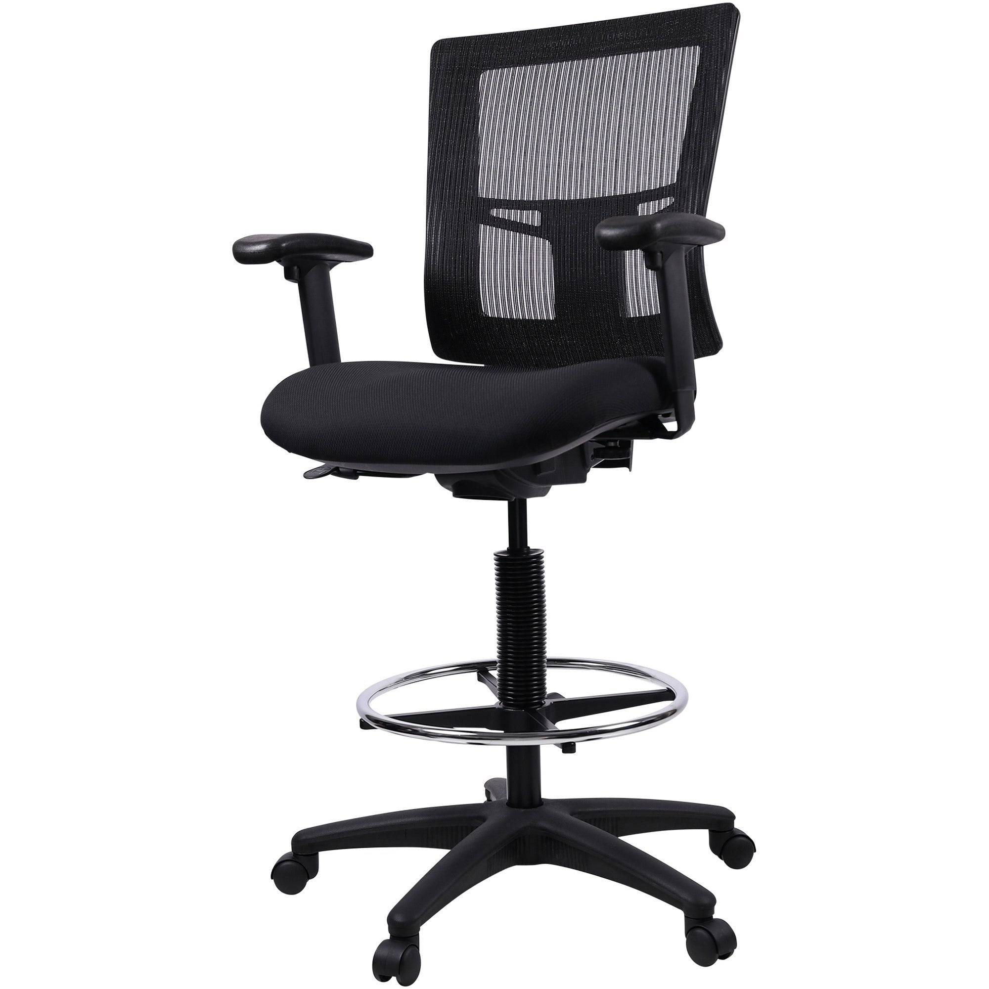 Lorell Mesh Back Drafting Stool - Black Seat - Black Back - 5-star Base - Black - 1 Each - 