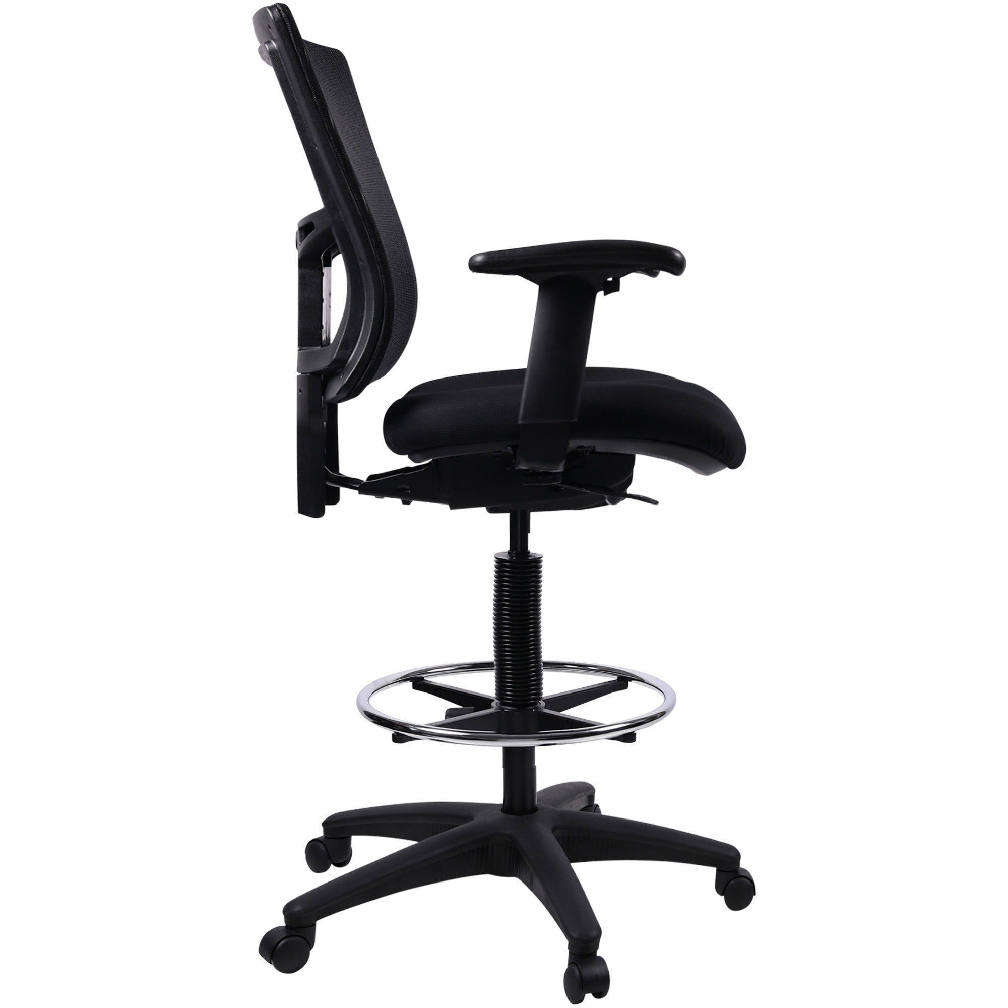 Lorell Mesh Back Drafting Stool - Black Seat - Black Back - 5-star Base - Black - 1 Each - 