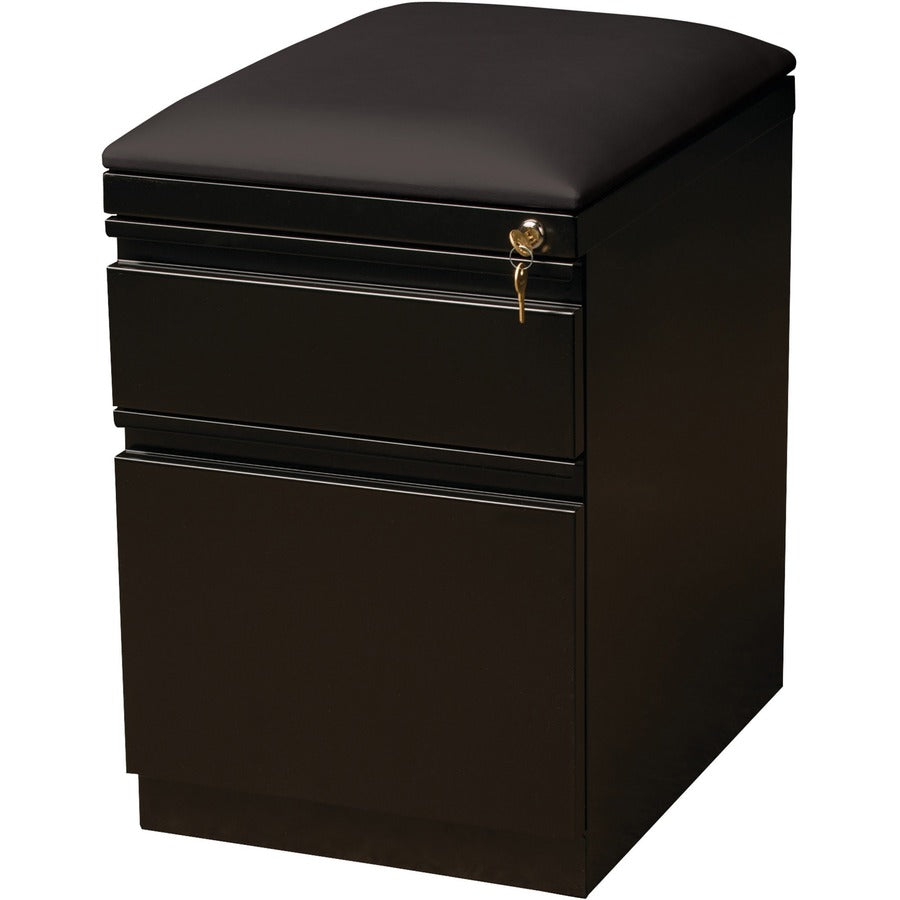 Lorell Mobile File Cabinet with Seat Cushion Top - 15" x 19.9" x 23.8" - 2 x Drawer(s) for Box, File - Letter - 305.50 lb Load Capacity - Ball-bearing Suspension, Drawer Extension - Black - Steel - Recycled - 