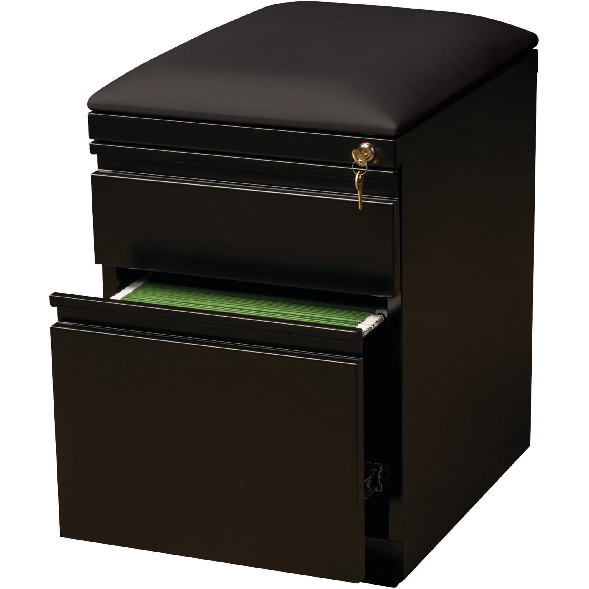 Lorell Mobile File Cabinet with Seat Cushion Top - 15" x 19.9" x 23.8" - 2 x Drawer(s) for Box, File - Letter - 305.50 lb Load Capacity - Ball-bearing Suspension, Drawer Extension - Black - Steel - Recycled - 