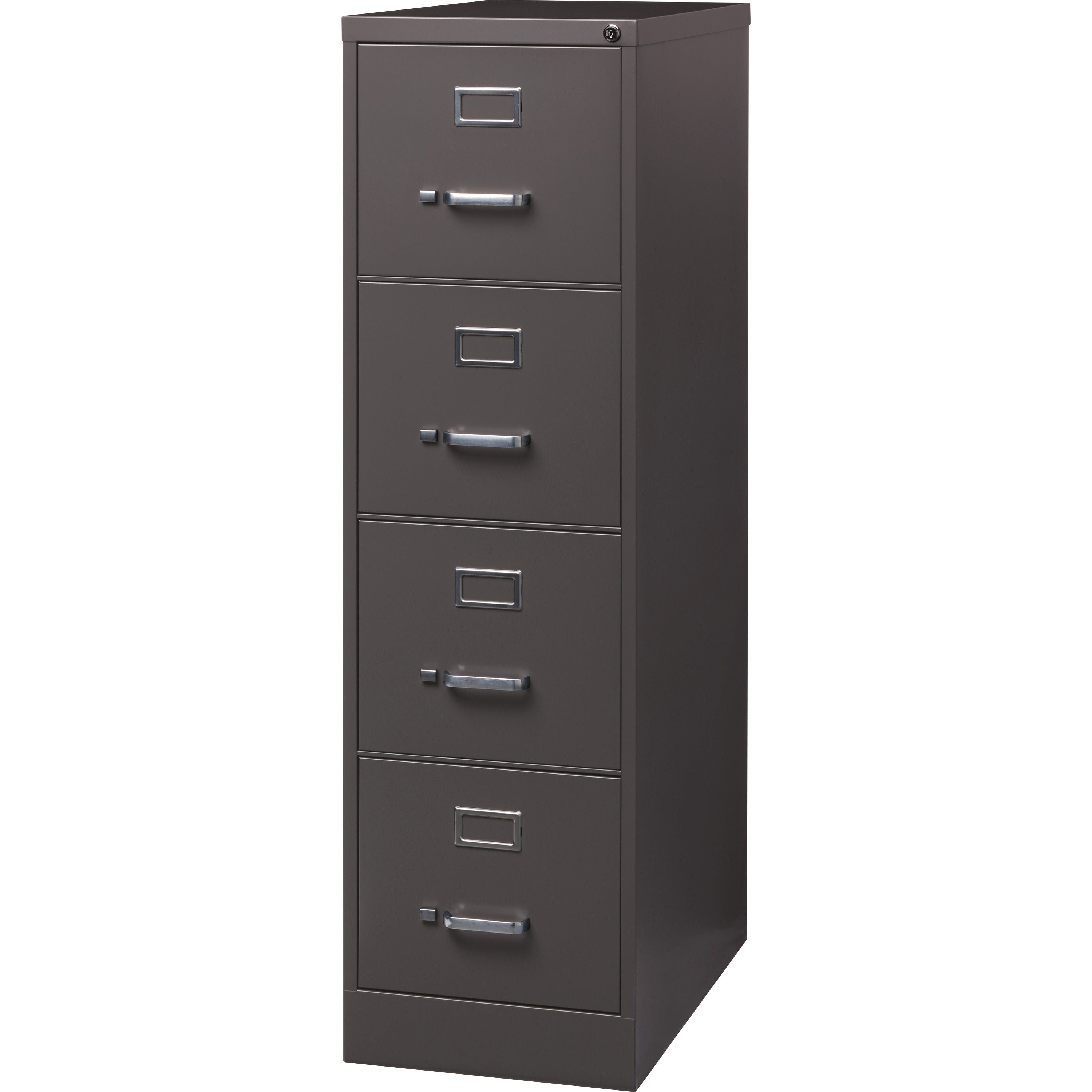Lorell Fortress Series 26-1/2" Commercial-Grade Vertical File Cabinet - 15" x 26.5" x 52" - 4 x Drawer(s) for File - Letter - Vertical - Label Holder, Drawer Extension, Ball-bearing Suspension, Heavy Duty, Security Lock - Medium Tone - Steel - Recycl