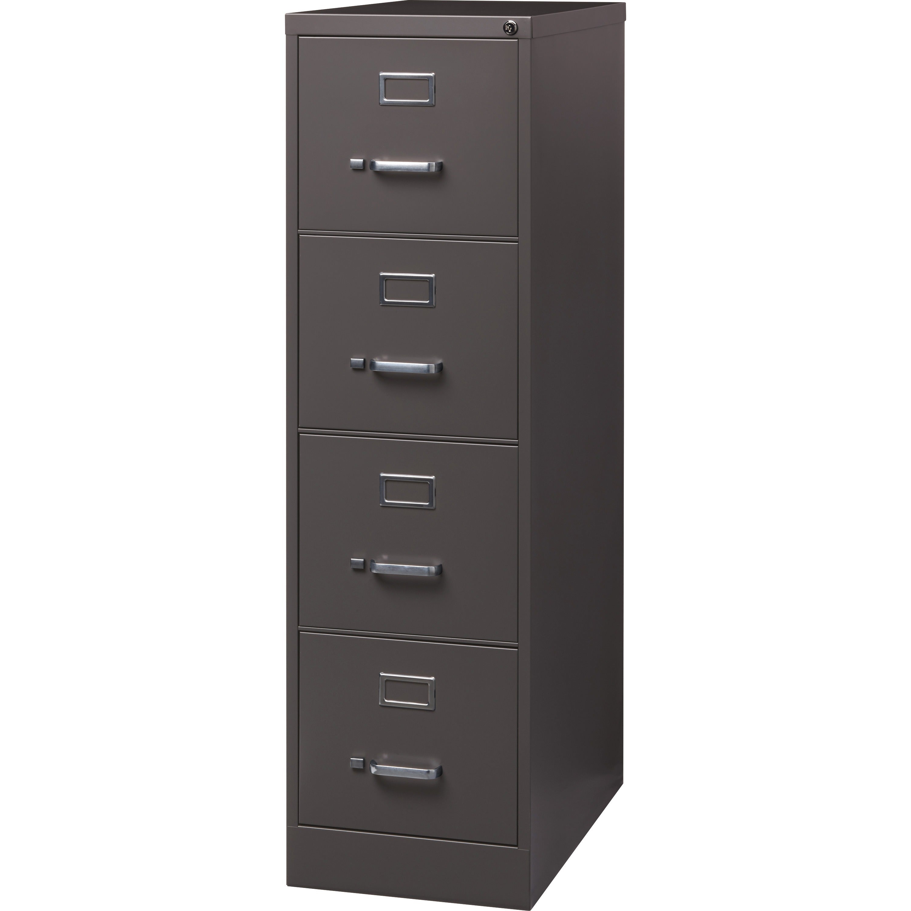 Lorell Fortress Series 26-1/2" Commercial-Grade Vertical File Cabinet - 15" x 26.5" x 52" - 4 x Drawer(s) for File - Letter - Vertical - Label Holder, Drawer Extension, Ball-bearing Suspension, Heavy Duty, Security Lock - Medium Tone - Steel - Recycl - 