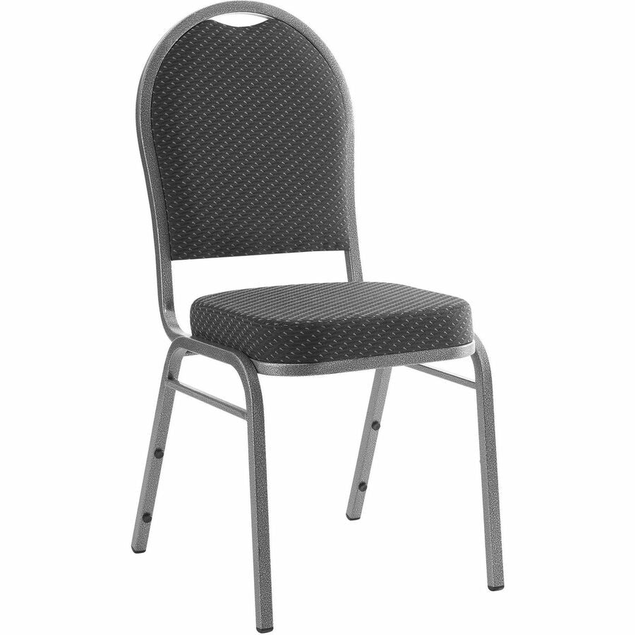 Lorell Round High-Back Upholstered Stack Chairs - Gray Fabric Seat - Gray Fabric Back - Steel Frame - Four-legged Base - 4 / Carton