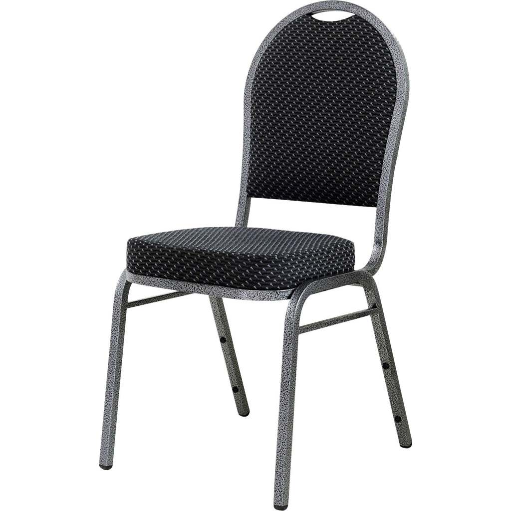 Lorell Round High-Back Upholstered Stack Chairs - Gray Fabric Seat - Gray Fabric Back - Steel Frame - Four-legged Base - 4 / Carton - 