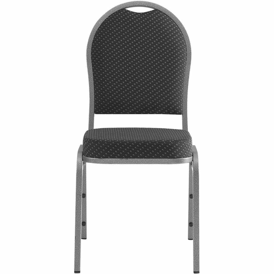 Lorell Round High-Back Upholstered Stack Chairs - Gray Fabric Seat - Gray Fabric Back - Steel Frame - Four-legged Base - 4 / Carton