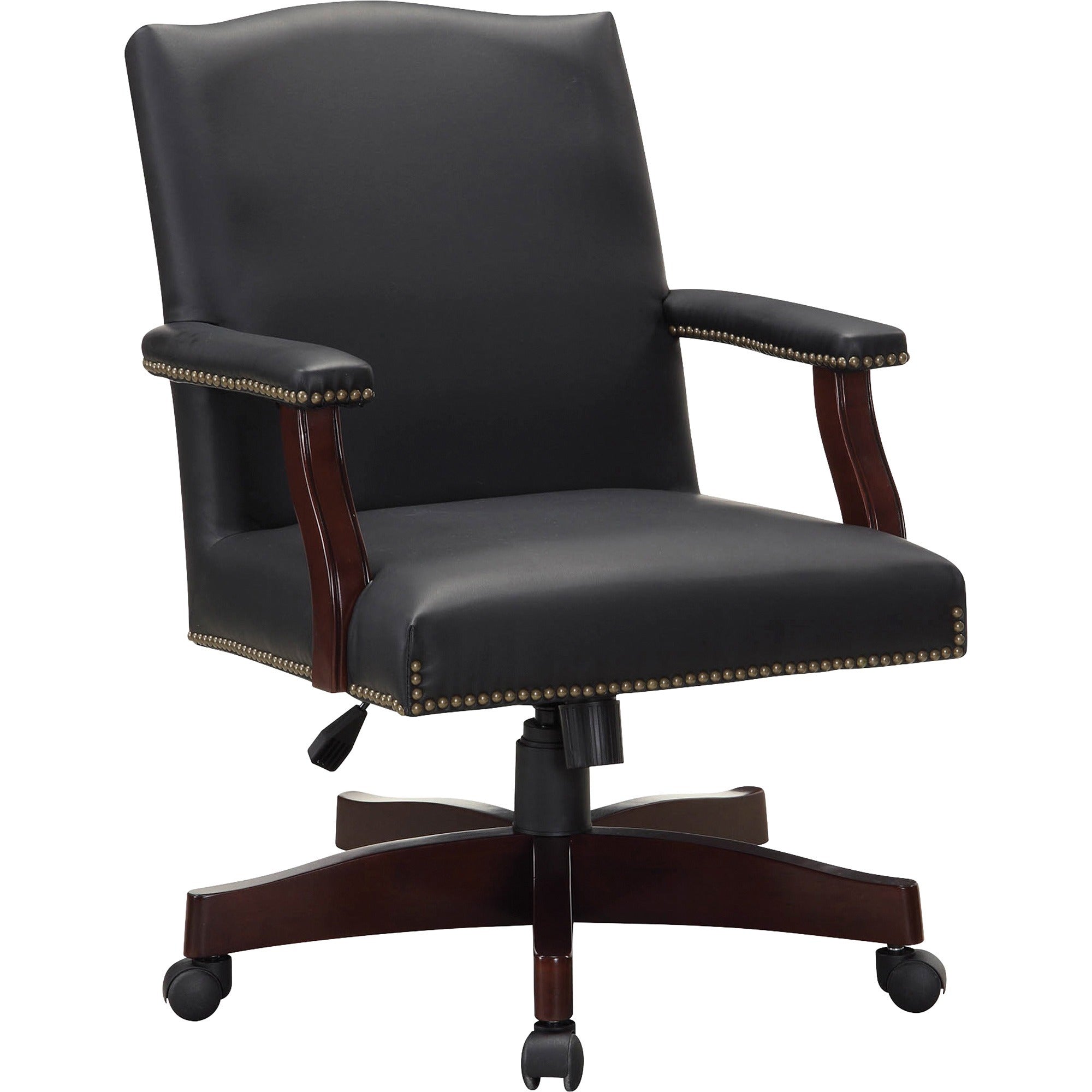 Lorell Traditional Executive Office Chair - Black Bonded Leather Seat - Black Bonded Leather Back - Mid Back - 5-star Base - 1 Each - 