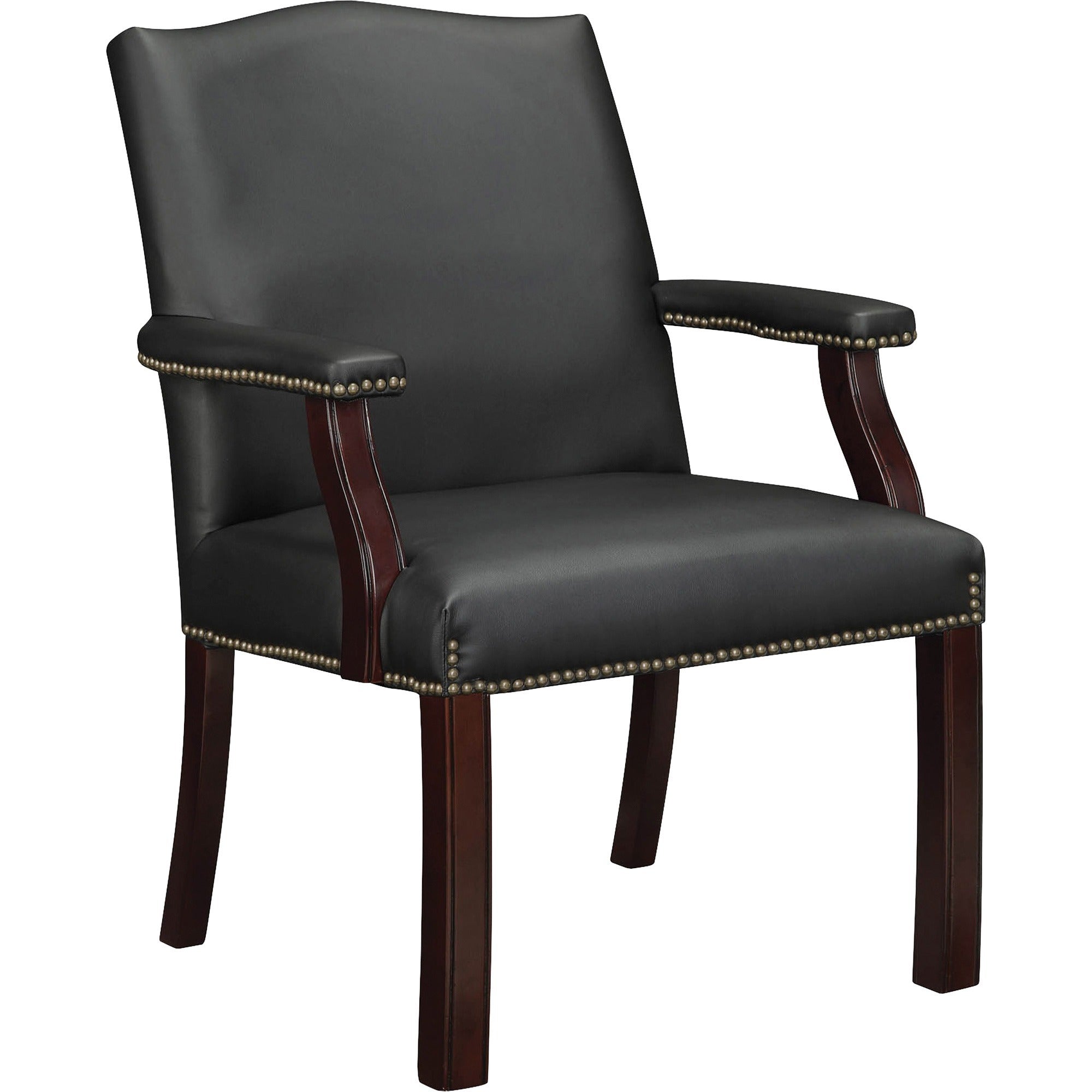 Lorell Deluxe Guest Chair - Black Bonded Leather Seat - Black Bonded Leather Back - Four-legged Base - Black - 1 Each - 