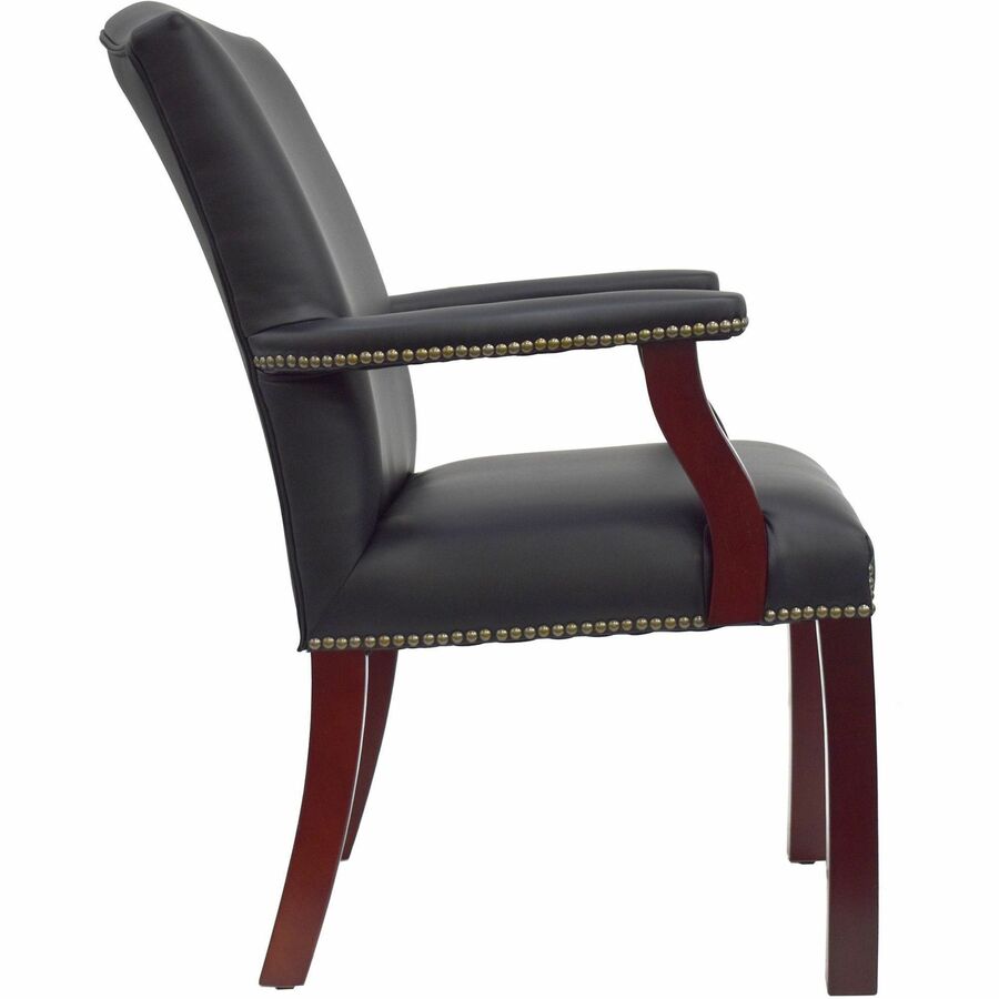 Lorell Deluxe Guest Chair - Black Bonded Leather Seat - Black Bonded Leather Back - Four-legged Base - Black - 1 Each