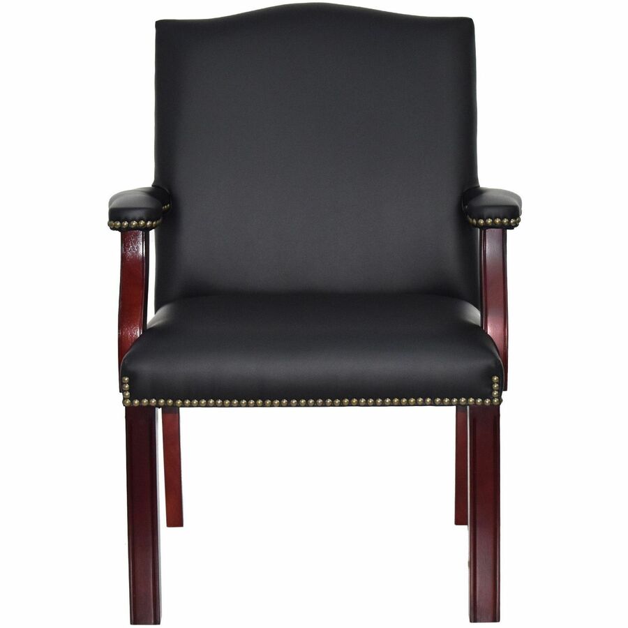 Lorell Deluxe Guest Chair - Black Bonded Leather Seat - Black Bonded Leather Back - Four-legged Base - Black - 1 Each