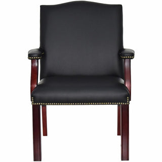 Lorell Deluxe Guest Chair - Black Bonded Leather Seat - Black Bonded Leather Back - Four-legged Base - Black - 1 Each