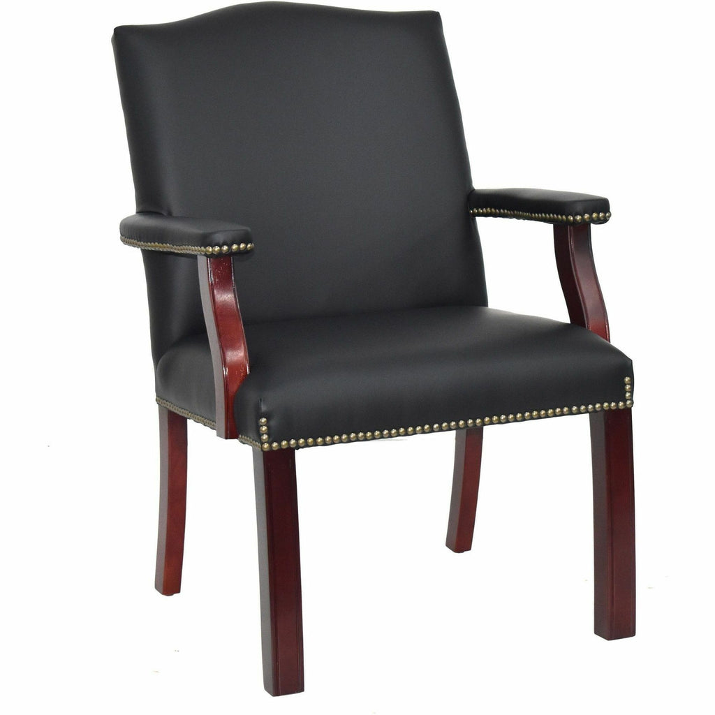 Lorell Deluxe Guest Chair - Black Bonded Leather Seat - Black Bonded Leather Back - Four-legged Base - Black - 1 Each