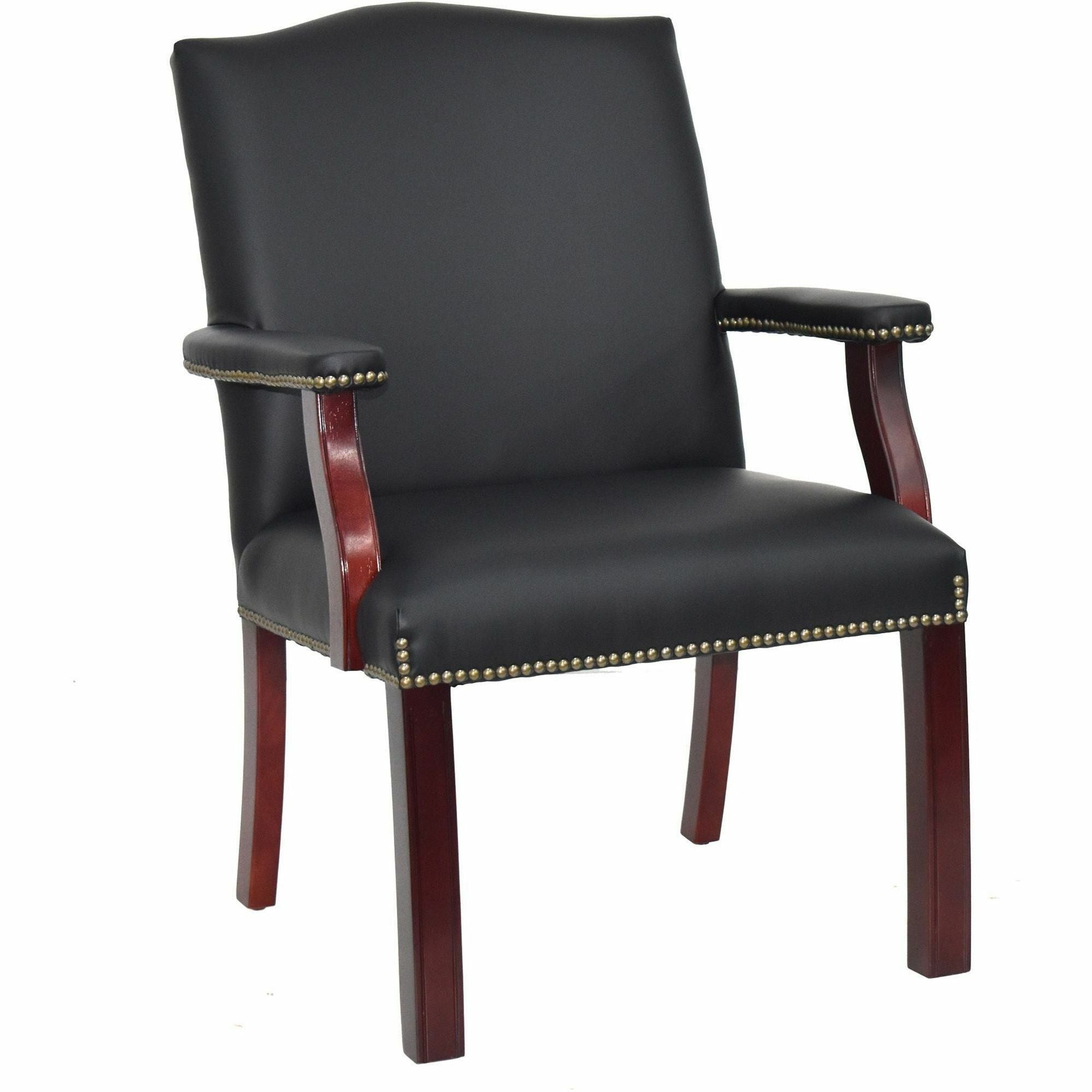 Lorell Deluxe Guest Chair - Black Bonded Leather Seat - Black Bonded Leather Back - Four-legged Base - Black - 1 Each