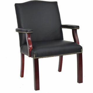 Lorell Deluxe Guest Chair - Black Bonded Leather Seat - Black Bonded Leather Back - Four-legged Base - Black - 1 Each