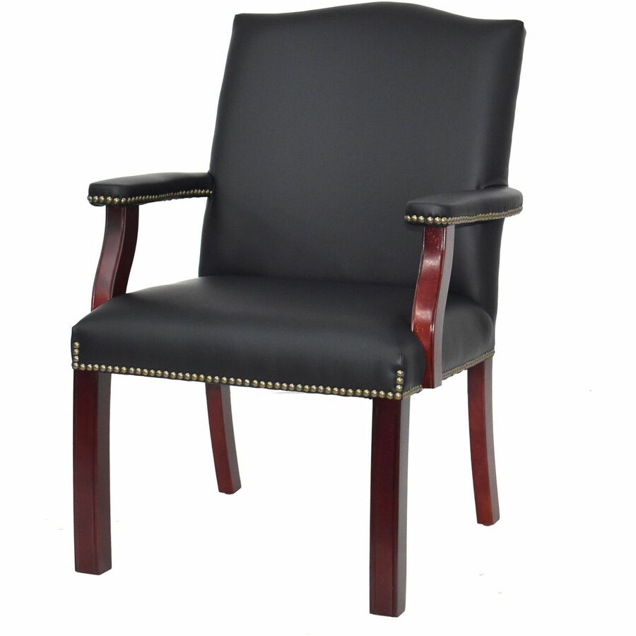 Lorell Deluxe Guest Chair - Black Bonded Leather Seat - Black Bonded Leather Back - Four-legged Base - Black - 1 Each