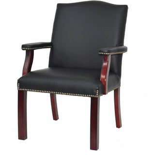 Lorell Deluxe Guest Chair - Black Bonded Leather Seat - Black Bonded Leather Back - Four-legged Base - Black - 1 Each