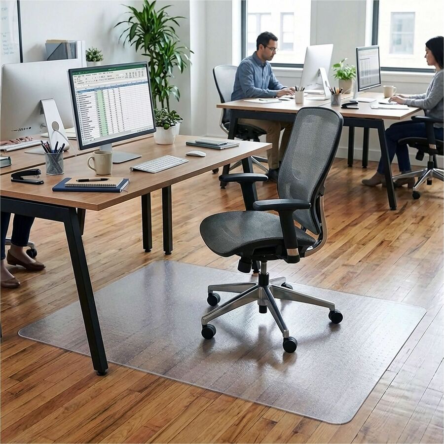 Lorell Big & Tall Chairmat - Hard Floor, Vinyl Floor, Tile Floor, Wood Floor - 53" Length x 45" Width x 0.133" Thickness - Rectangular - Polycarbonate - Clear - 1Each
