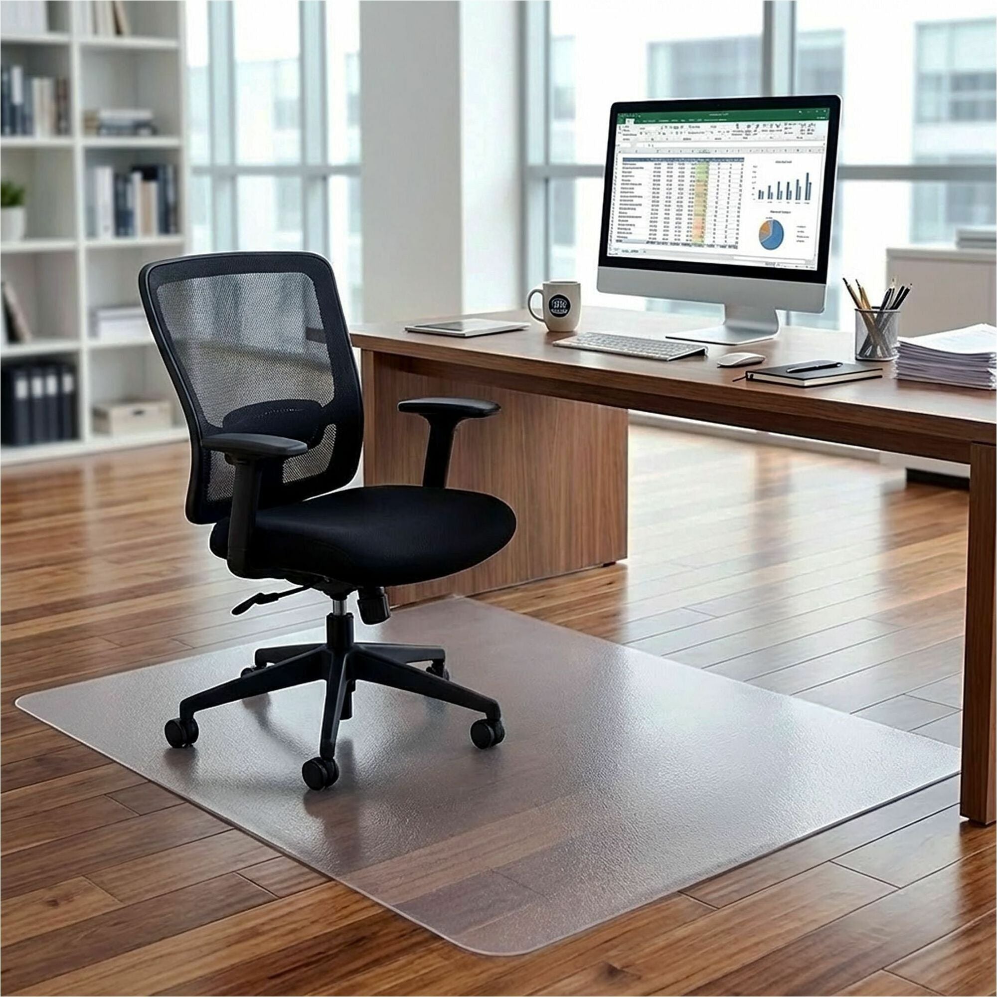 Lorell Big & Tall Chairmat - Hard Floor, Vinyl Floor, Tile Floor, Wood Floor - 53" Length x 45" Width x 0.133" Thickness - Rectangular - Polycarbonate - Clear - 1Each