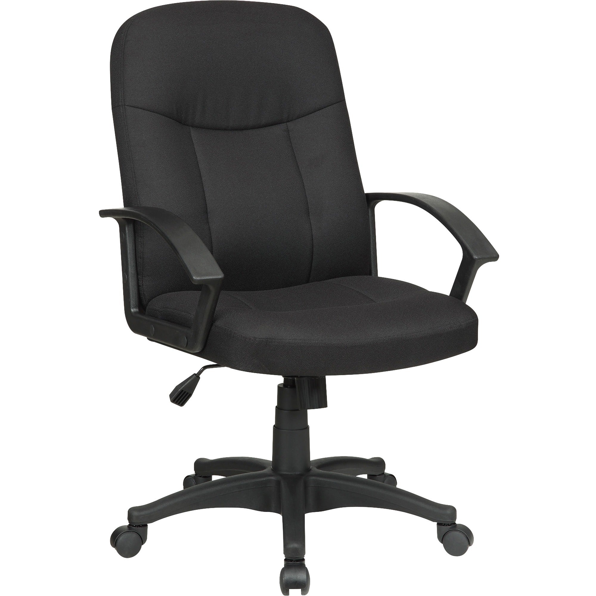 Lorell Executive Upholstered Mid-Back Chair - Black Fabric Seat - Black Fabric Back - Black Frame - 5-star Base - 1 Each - 