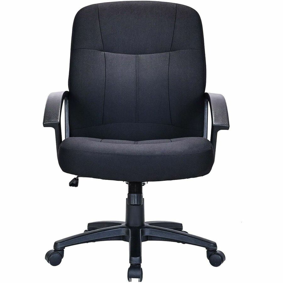 Lorell Executive Upholstered Mid-Back Chair - Black Fabric Seat - Black Fabric Back - Black Frame - 5-star Base - 1 Each