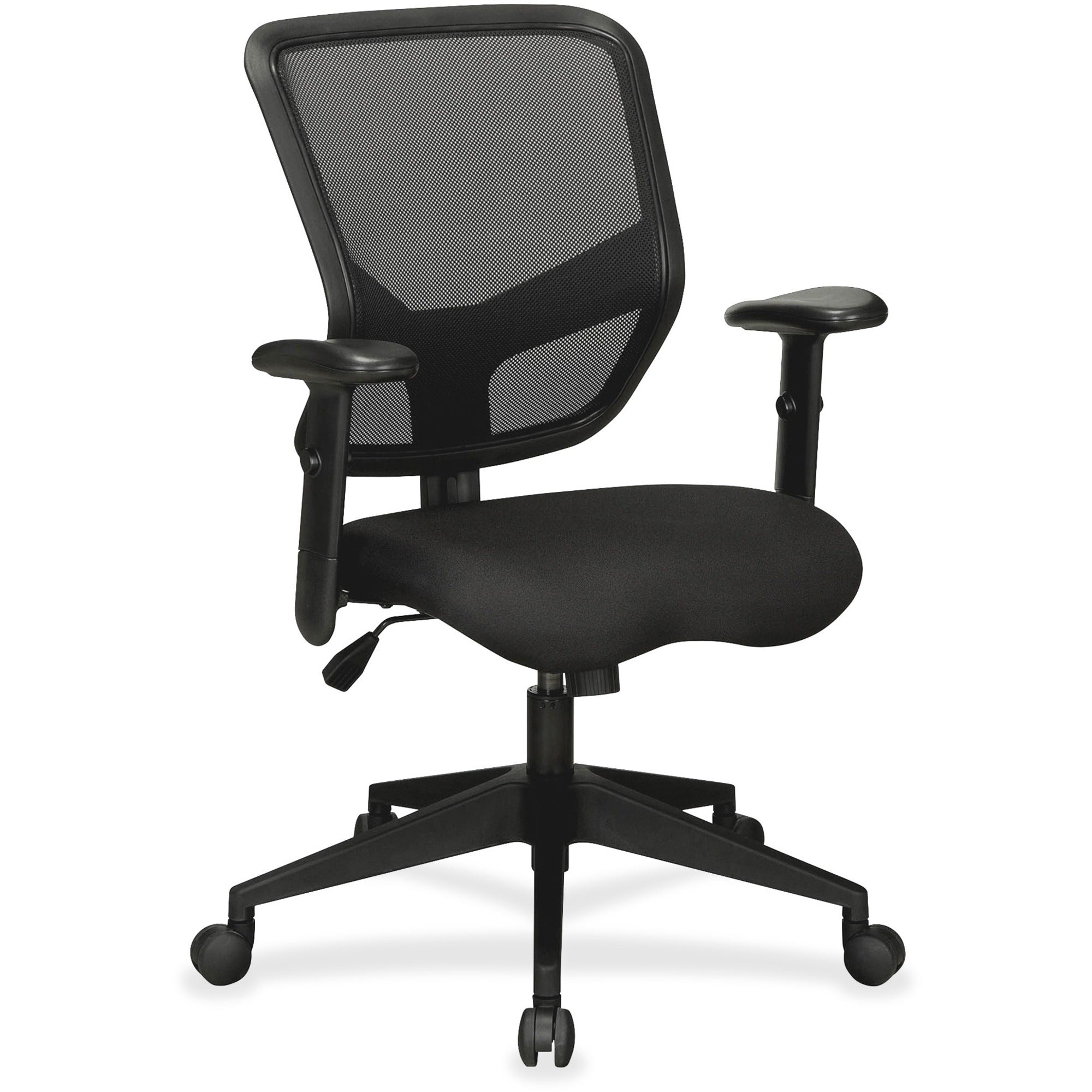 Lorell Executive Mesh Mid-Back Office Chair - Black Fabric Seat - Black Back - 5-star Base - 1 Each - 
