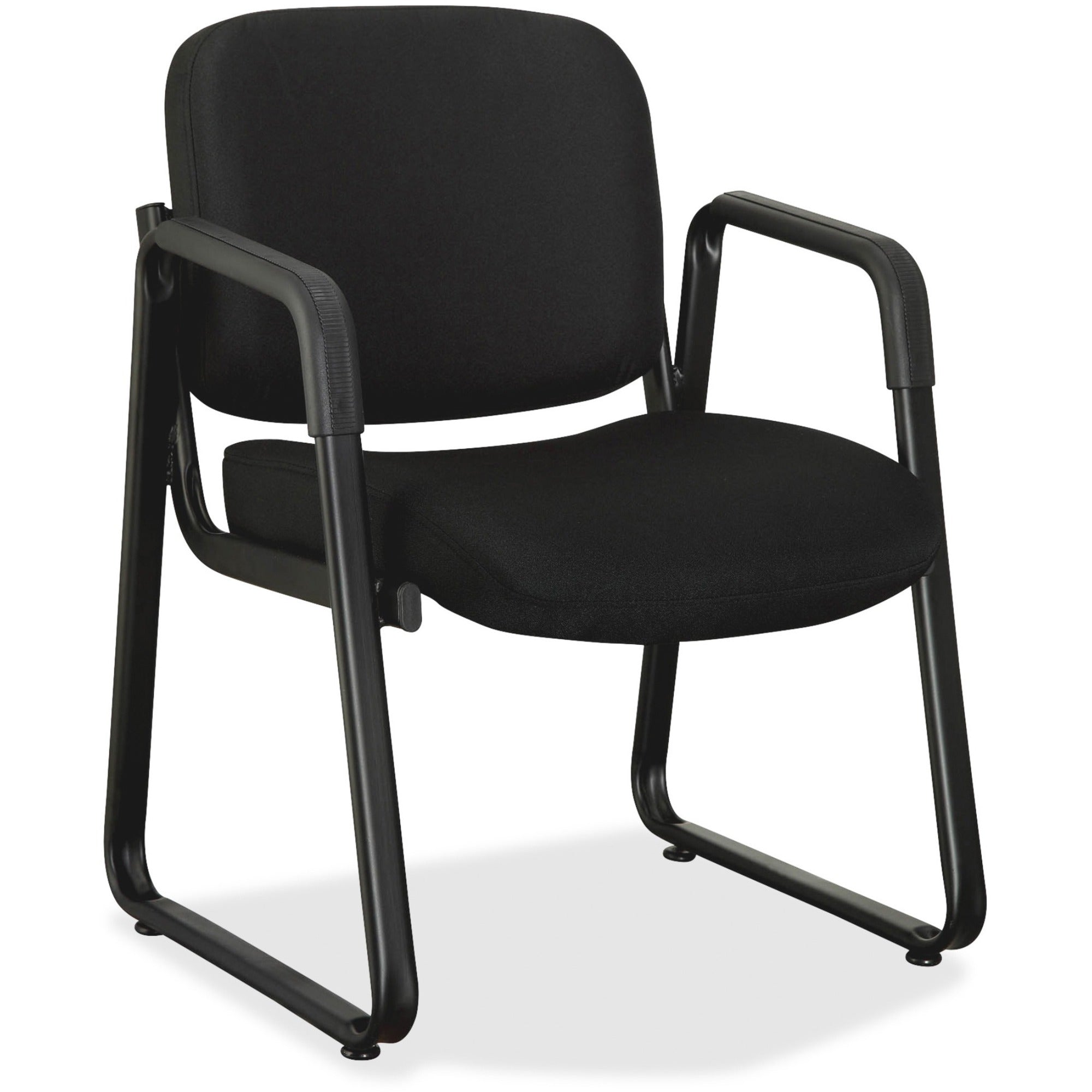 Lorell Upholstered Guest Chair - Black Fabric, Plywood Seat - Black Fabric, Plywood Back - Metal Frame - Sled Base - Black - 1 Each - 1