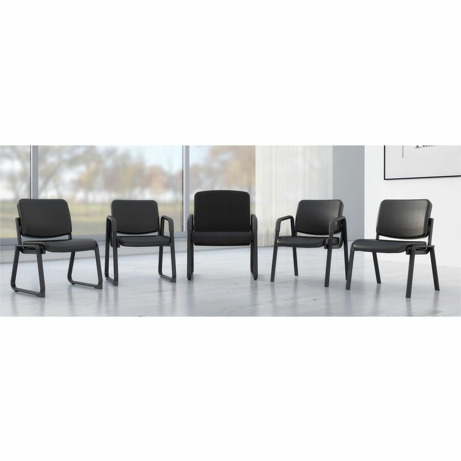 Lorell Upholstered Guest Chair - Black Fabric, Plywood Seat - Black Fabric, Plywood Back - Metal Frame - Sled Base - Black - 1 Each - 2