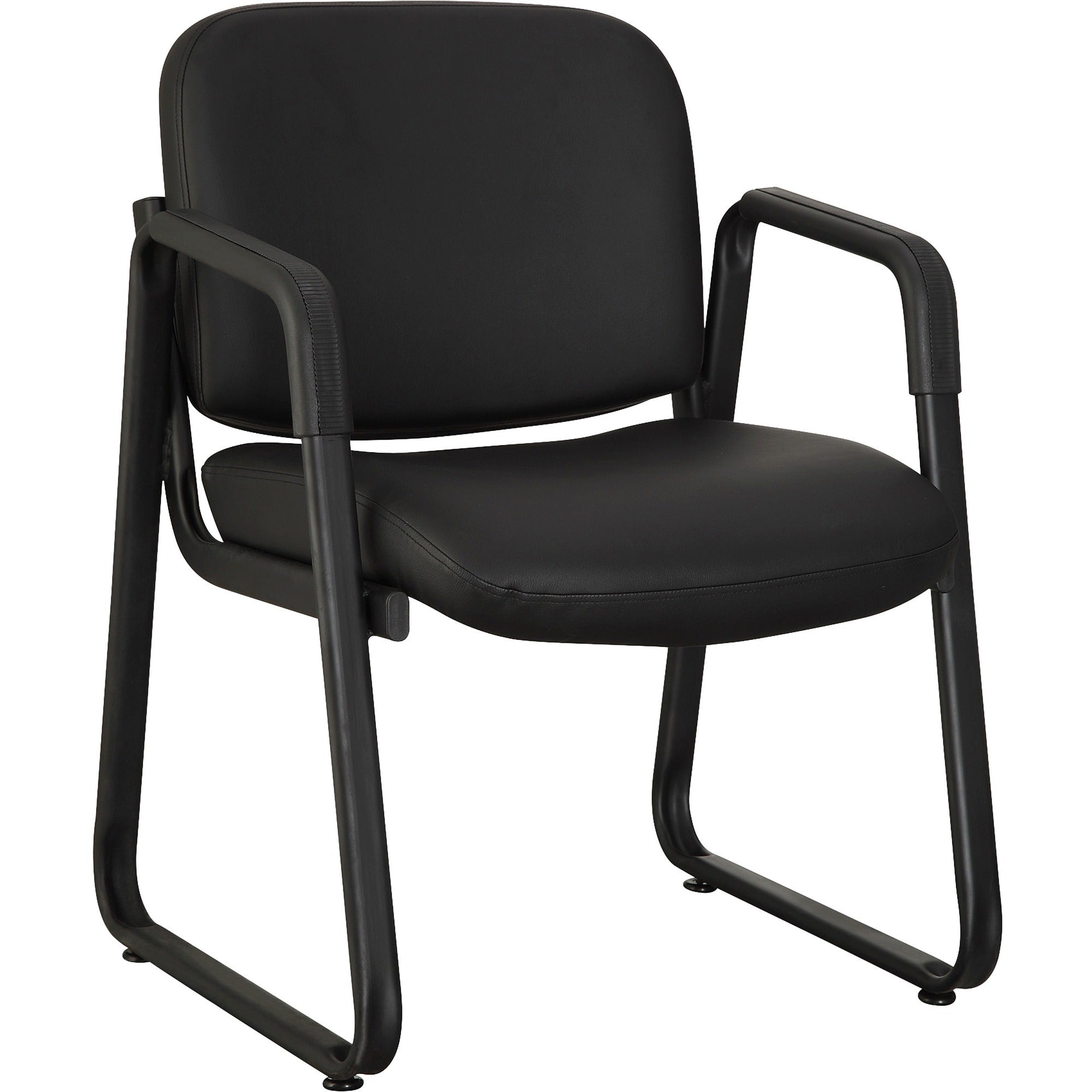 Lorell Upholstered Guest Chair - Black Leather, Plywood Seat - Black Leather, Plywood Back - Metal Frame - Black - 1 Each - 1