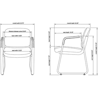 Lorell Upholstered Guest Chair - Black Leather, Plywood Seat - Black Leather, Plywood Back - Metal Frame - Black - 1 Each