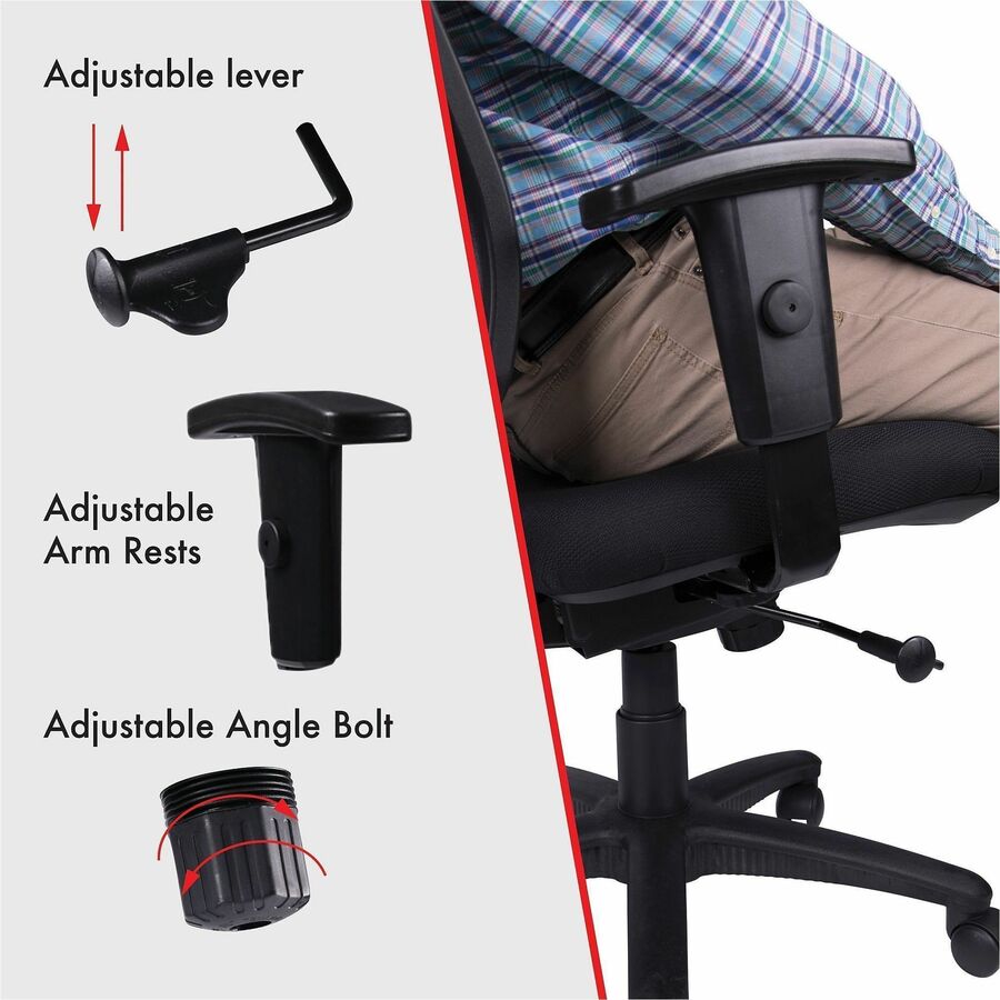 Lorell Ergomesh Managerial Mesh Mid-back Chair - Black Fabric Seat - Black Back - Black Frame - 5-star Base - Black - 1 Each